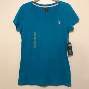 US POLO ASSN Blue top women short sleeve round neckline top size S